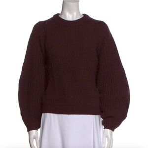 STAUD Aura Merlot Cropped Puff-Sleeve Crew Sweater